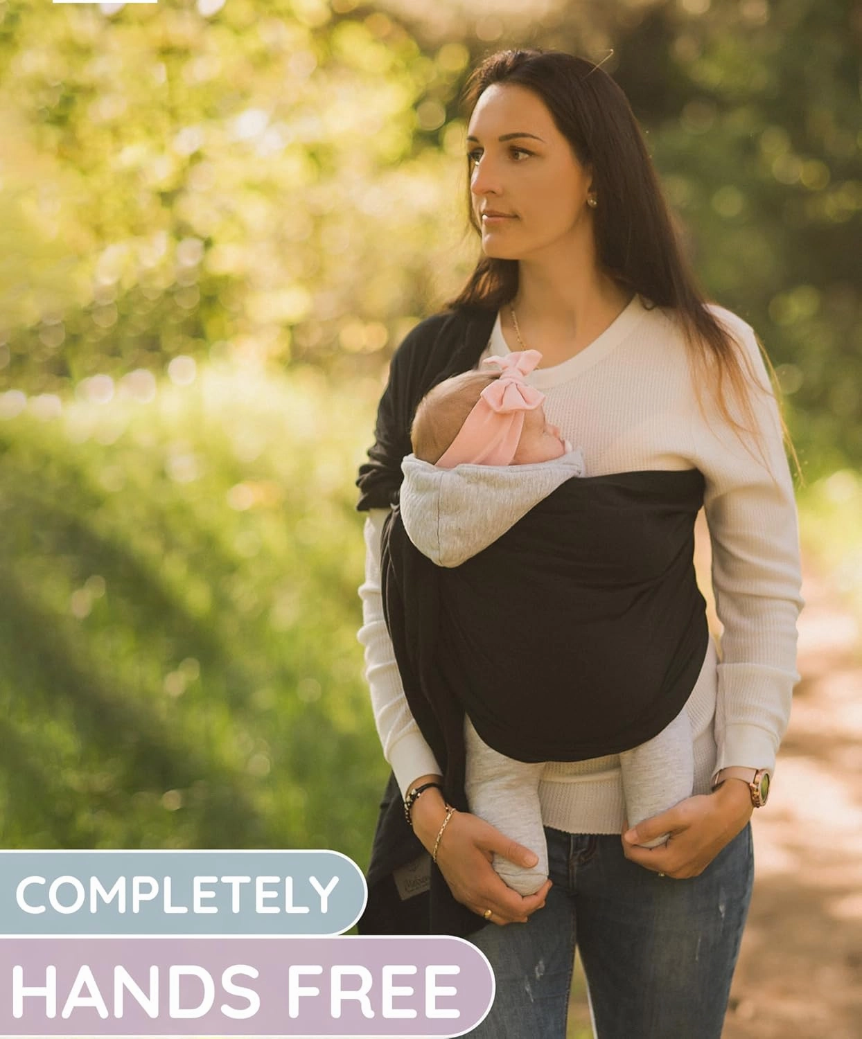 Ring Sling Baby Carrier 100% Cotton Muslin Front and Chest Newborn to Toddler Carrier and Baby Sling (Black)