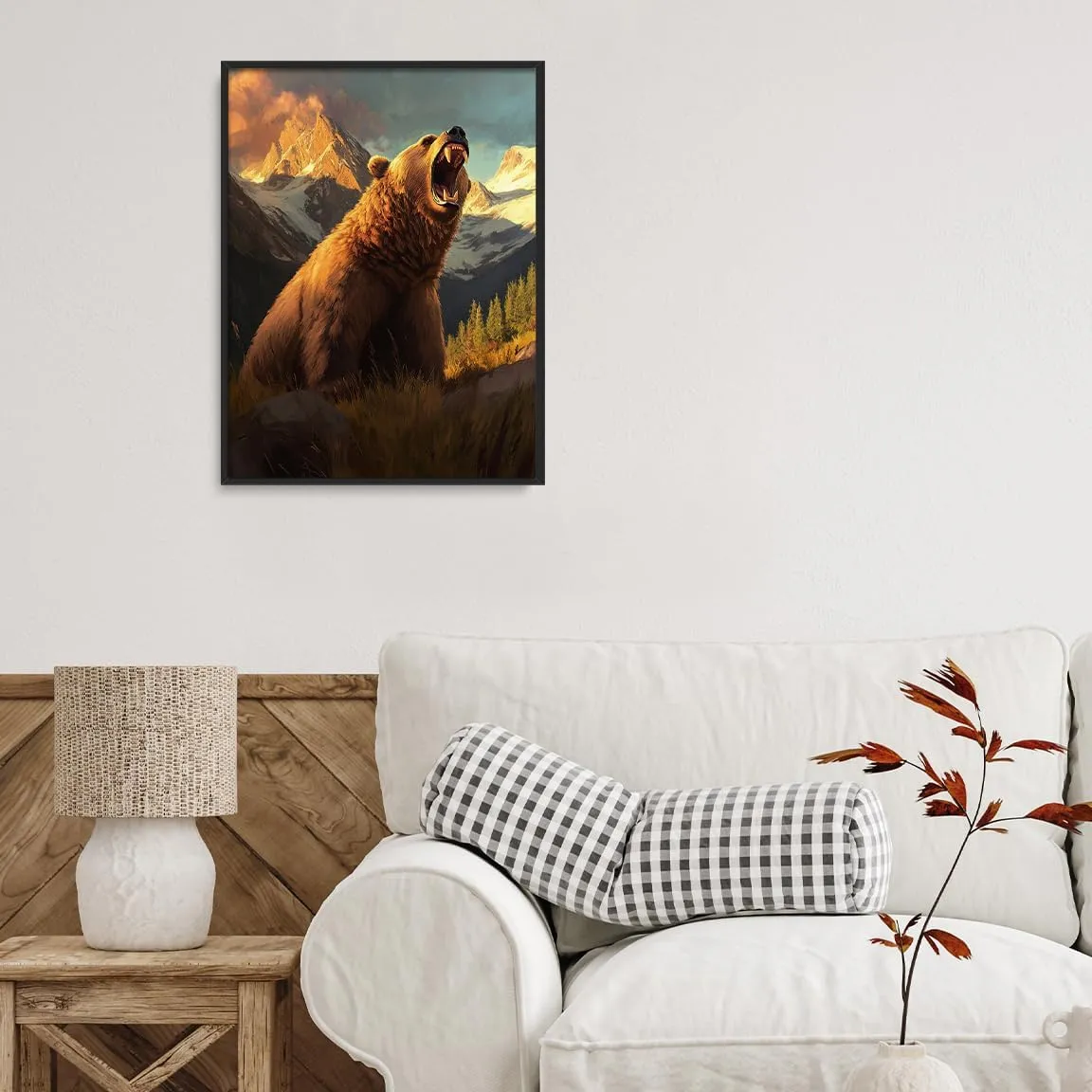 Roaring Grizzly Bear Poster – Bold Wilderness Wildlife Wall Art for Rustic Cabin, Mountain Lodge, Nature Retreat or Adventure Explorer Room Decor 11x14in Black aluminum frame