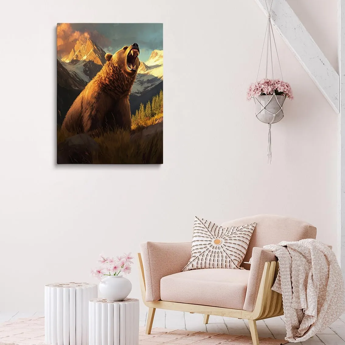 Roaring Grizzly Bear Poster – Bold Wilderness Wildlife Wall Art for Rustic Cabin, Mountain Lodge, Nature Retreat or Adventure Explorer Room Decor 12x16in Frame wall art