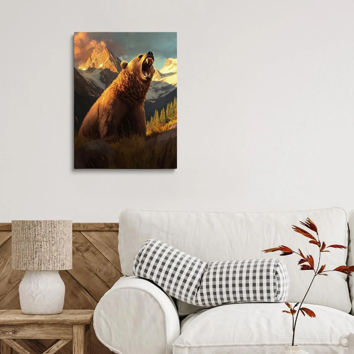 Roaring Grizzly Bear Poster – Bold Wilderness Wildlife Wall Art for Rustic Cabin, Mountain Lodge, Nature Retreat or Adventure Explorer Room Decor 12x16in Frame wall art