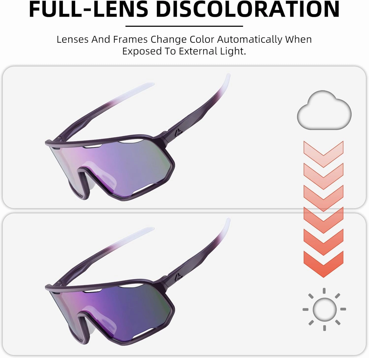 ROCKBROS Photochromic Sunglasses for Men Women,UV400 Protection Cycling Glasses,MTB Cycling Sports Sunglasses,3 Lenses