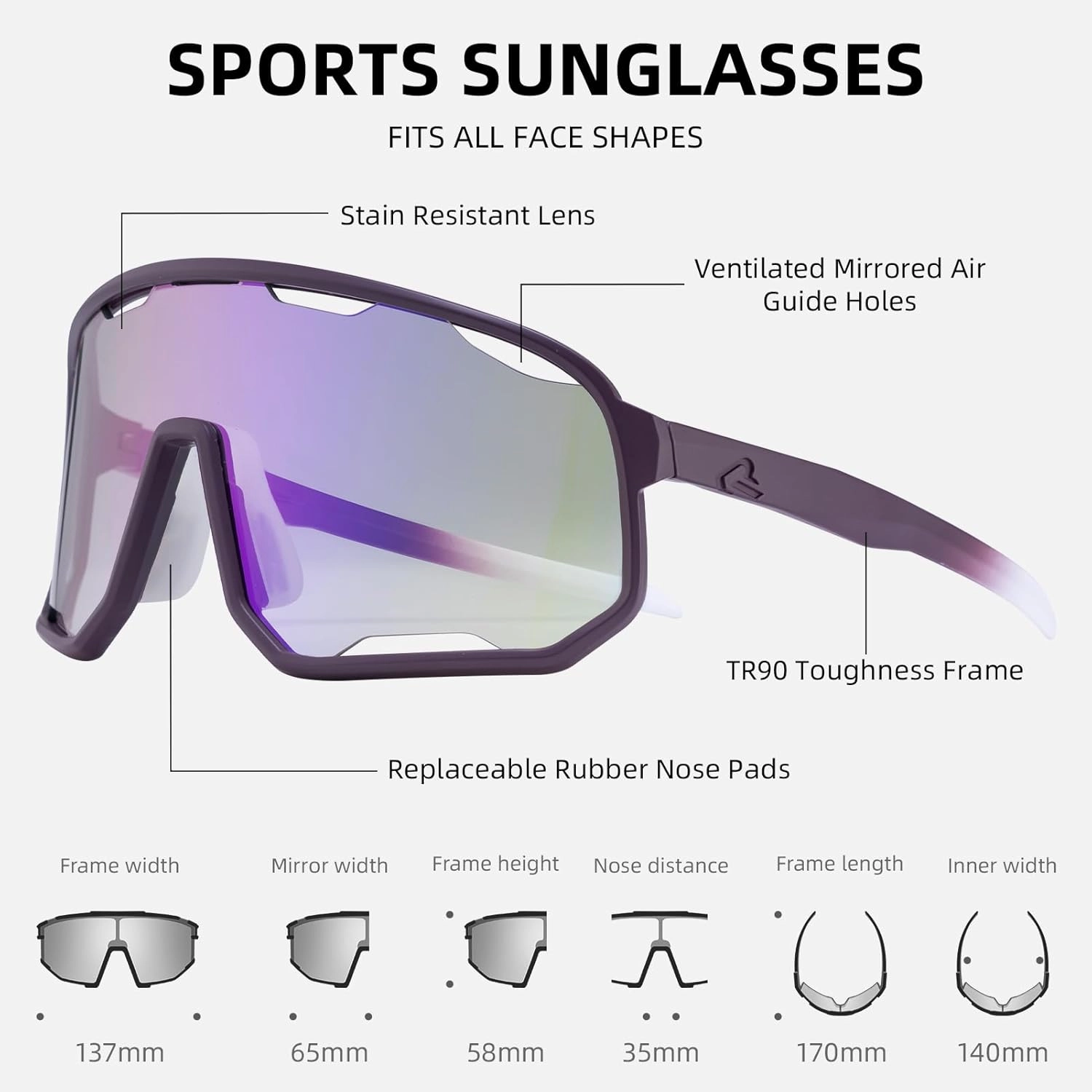 ROCKBROS Photochromic Sunglasses for Men Women,UV400 Protection Cycling Glasses,MTB Cycling Sports Sunglasses,3 Lenses