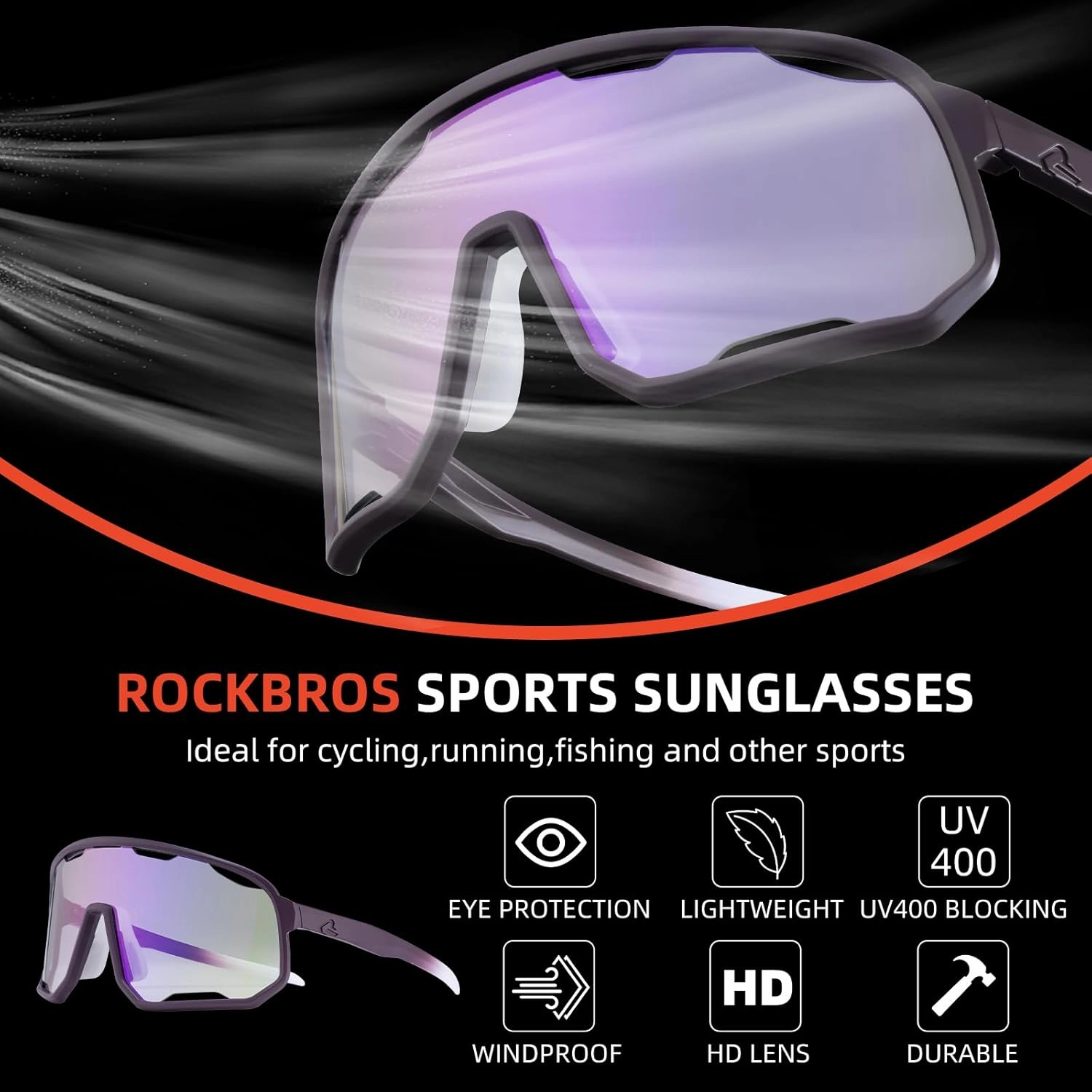 ROCKBROS Photochromic Sunglasses for Men Women,UV400 Protection Cycling Glasses,MTB Cycling Sports Sunglasses,3 Lenses