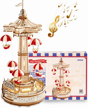 ROKR 3D Wooden Puzzles for Adults-LED Wooden Music Box Kits-Wood Model Kits to Build-3D Puzzles for Kids and Adults-Christmas STEM Toy Gifts