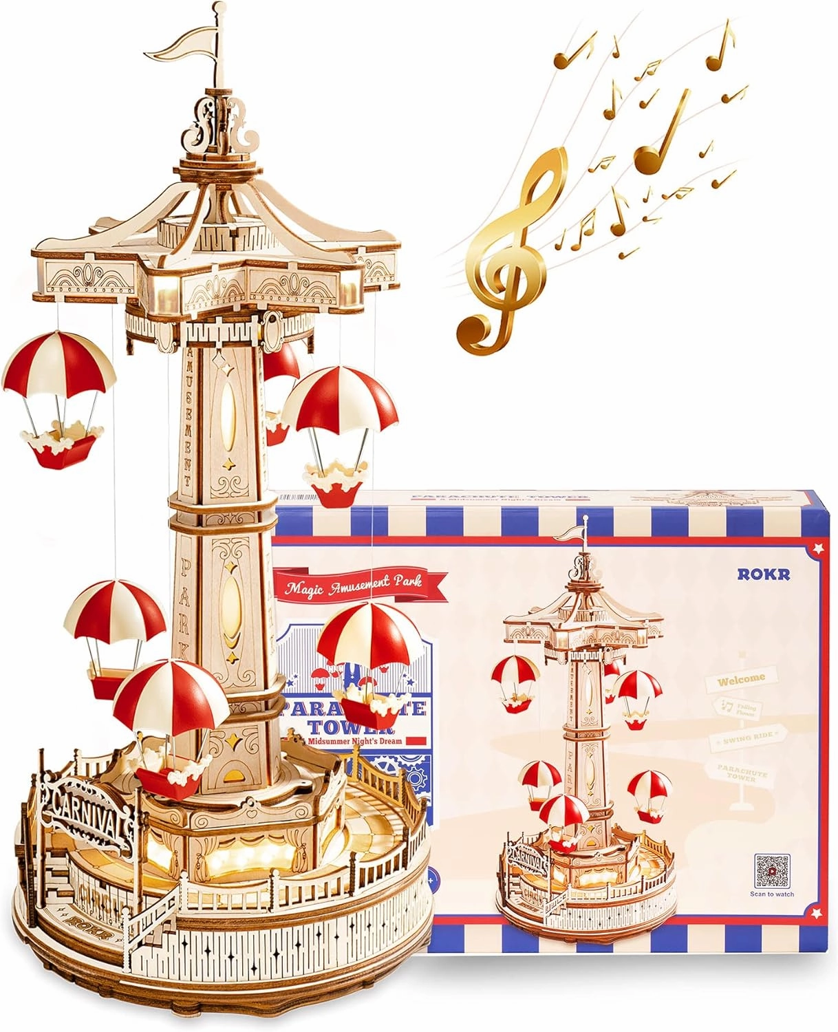 ROKR 3D Wooden Puzzles for Adults-LED Wooden Music Box Kits-Wood Model Kits to Build-3D Puzzles for Kids and Adults-Christmas STEM Toy Gifts
