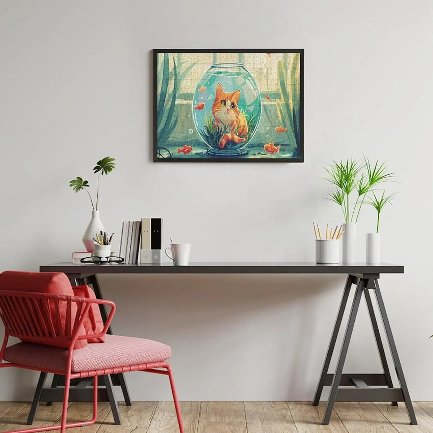 Romantic Cat and Fish Impossible Hard Difficult Puzzle 500 Piece Challenging Puzzles Simple Fashion Jigsaw Puzzles for Adults Kids for Game Home Decor