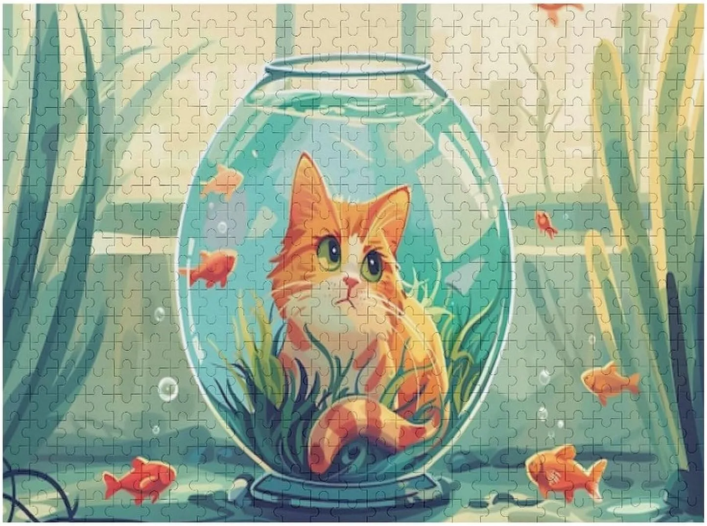 Romantic Cat and Fish Impossible Hard Difficult Puzzle 500 Piece Challenging Puzzles Simple Fashion Jigsaw Puzzles for Adults Kids for Game Home Decor