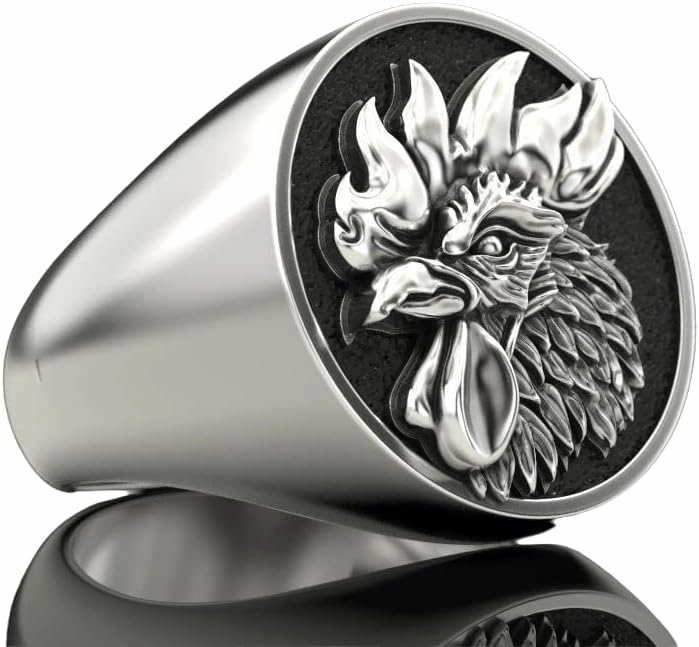 Rooster Cock Bird Chicken 925 Silver Signet Men's Biker Rider Ring Birthday Gift Biker Rider Animal Ring Gift Lion Jewelry Animal Men Ring Gift for Him