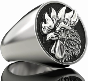 Rooster Cock Bird Chicken 925 Silver Signet Men's Biker Rider Ring Birthday Gift Biker Rider Animal Ring Gift Lion Jewelry Animal Men Ring Gift for Him
