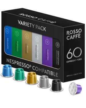 Rosso Coffee Capsules for Nespresso Original Machine - 60 Gourmet Espresso Pods Variety Pack - Compatible with Nespresso Original Line Machines (Variety 60)
