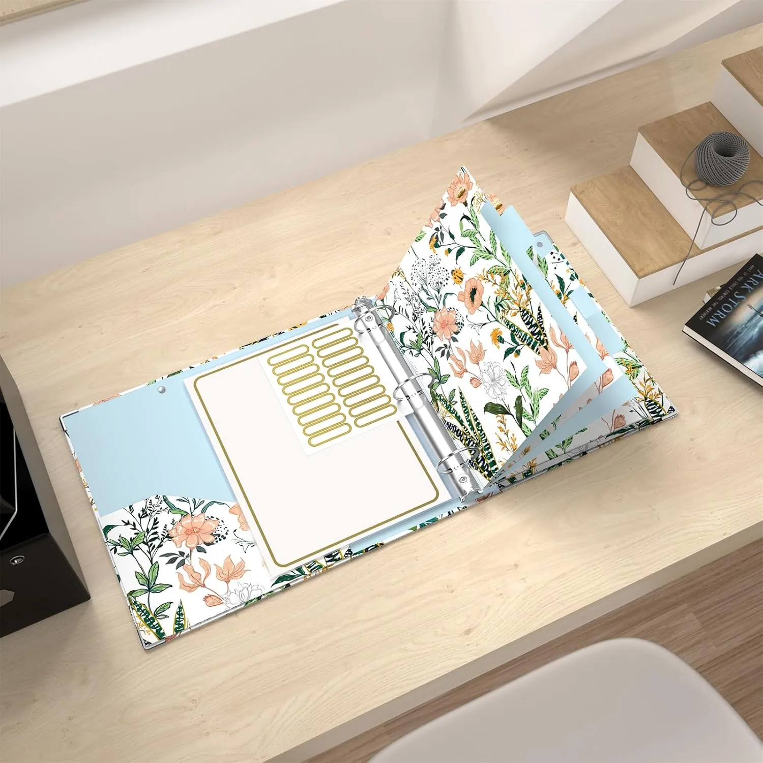 Rouidr 3 Ring Binder, 2 Inch Round Ring Binder Organizer with Clipboard, 5 Dividers Tabs, A4 8.5 x 11 Inch Paper & Clear Sleeves for School, Office Supplies, Cute Flower