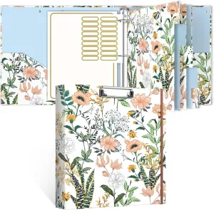 Rouidr 3 Ring Binder, 2 Inch Round Ring Binder Organizer with Clipboard, 5 Dividers Tabs, A4 8.5 x 11 Inch Paper & Clear Sleeves for School, Office Supplies, Cute Flower