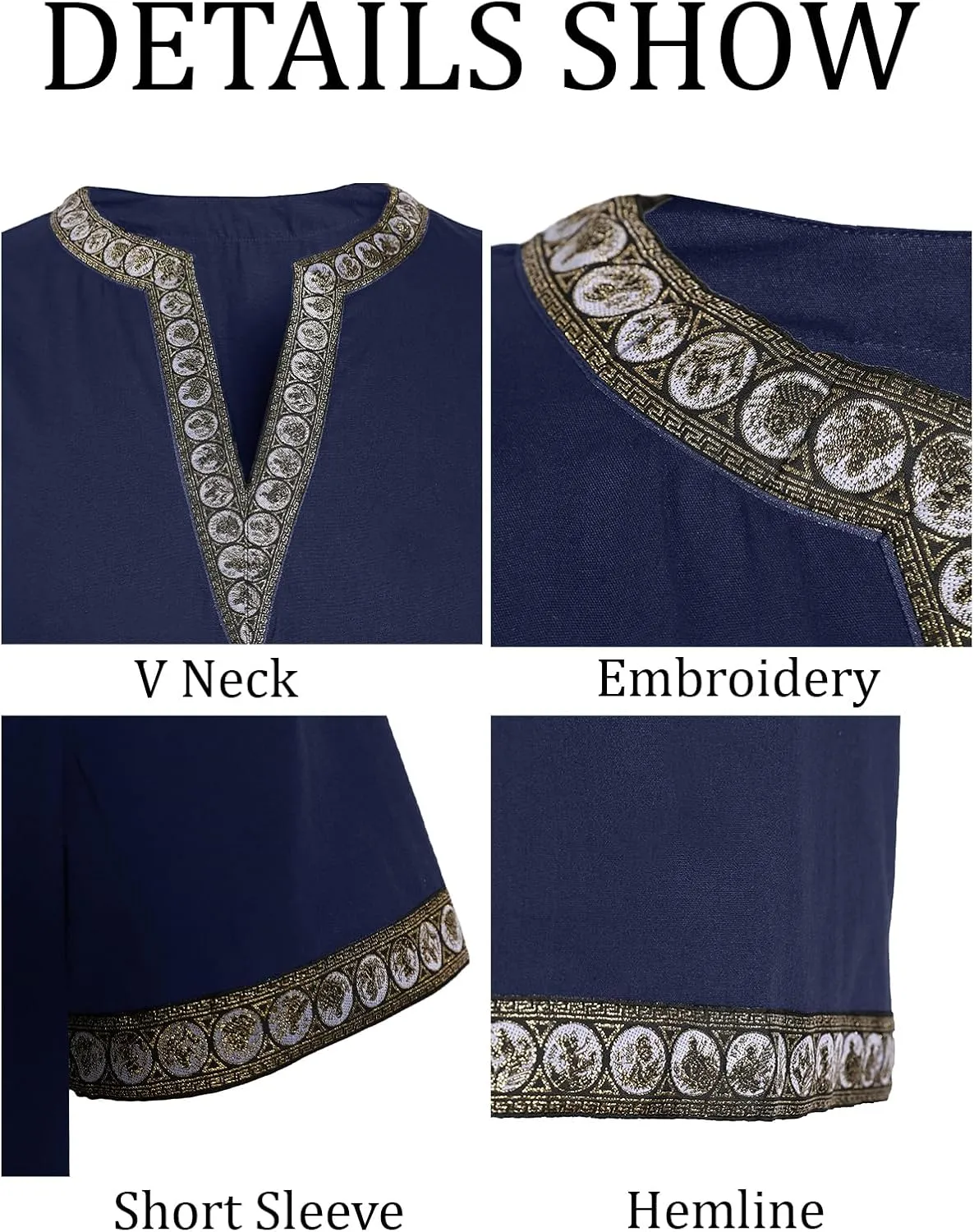 Runcati Mens Medieval Costume Halloween Renaissance Tunic Viking Knight Pirate Warrior LARP Shirts