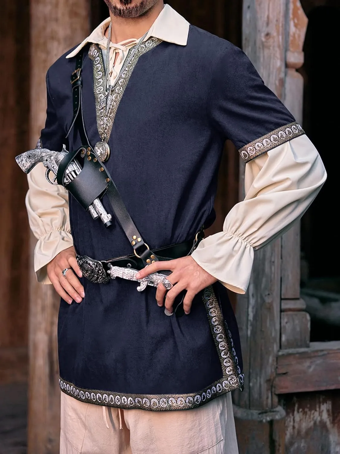 Runcati Mens Medieval Costume Halloween Renaissance Tunic Viking Knight Pirate Warrior LARP Shirts