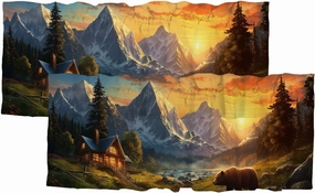 Rustic Cabin Bear Valances Curtains Farmhouse Wild Animal Country Forest Mountain Sunset Light Filtering Valances Rod Pocket Window Treatment for Kitchen 54 x 18 Inch, 2 Panel