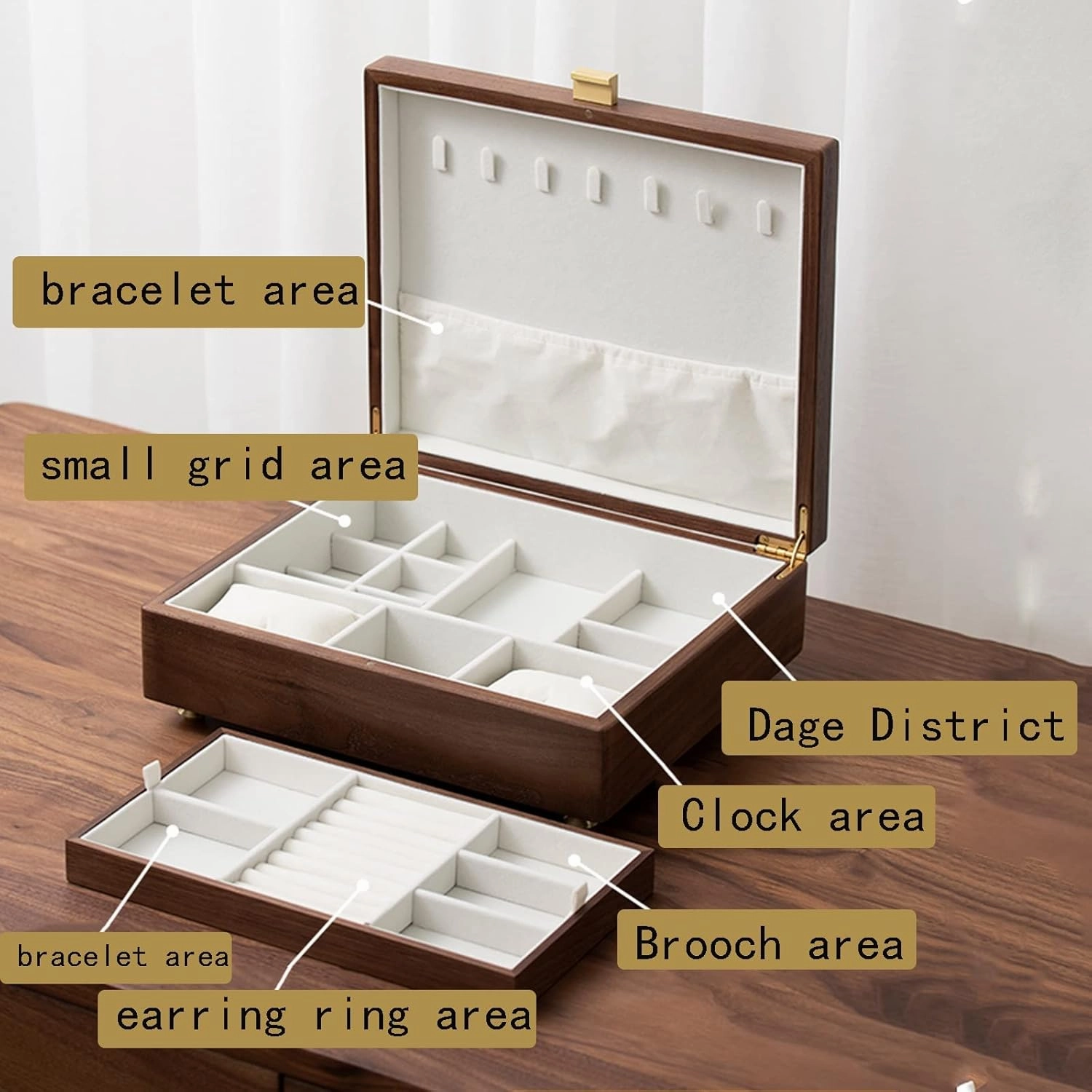 Rustic Wooden Jewelry Organizer Box, Watch Box Watch Case Jewelry Organizer Holder, 30X25X11cm, velvet cloth, Caring for Jewelry, Bracelet, Watch, Necklace, Earrings, and Accessories