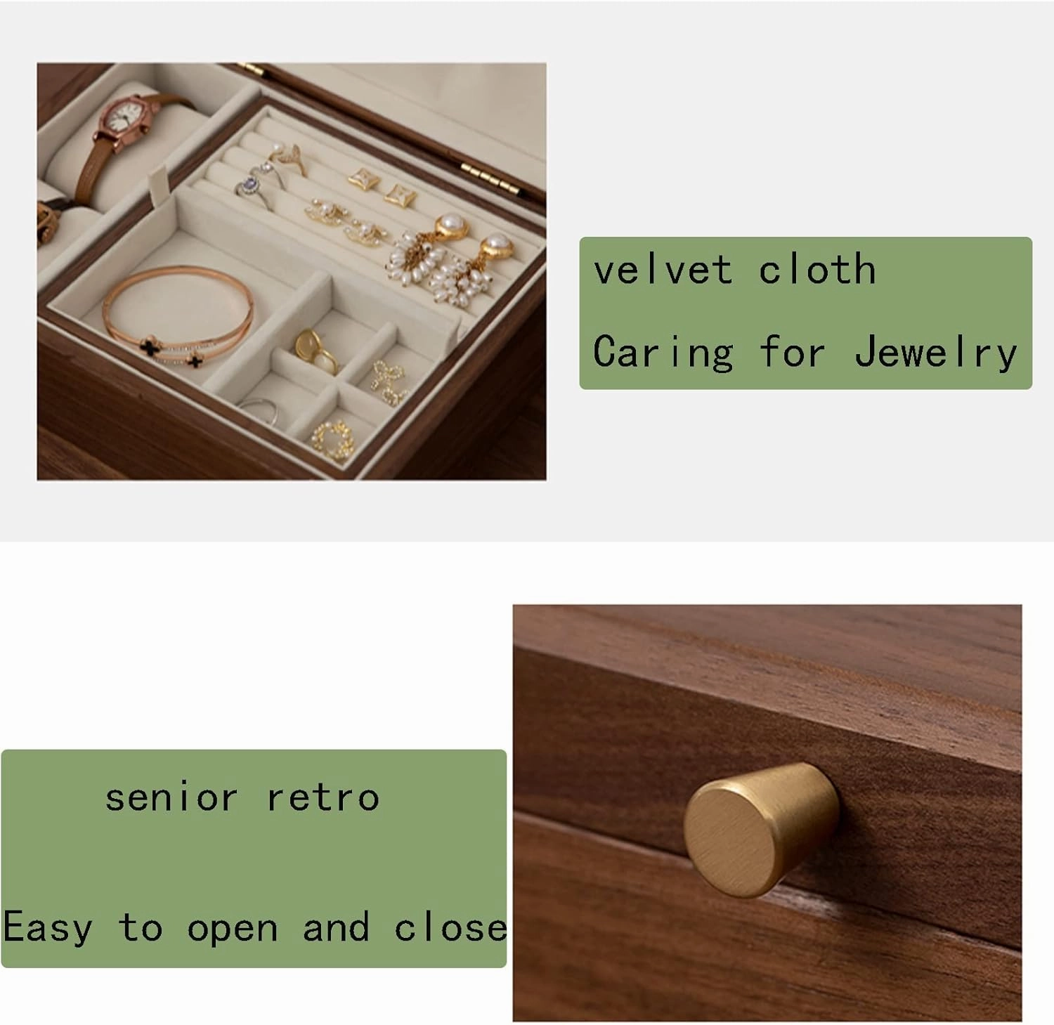 Rustic Wooden Jewelry Organizer Box, Watch Box Watch Case Jewelry Organizer Holder, 30X25X11cm, velvet cloth, Caring for Jewelry, Bracelet, Watch, Necklace, Earrings, and Accessories