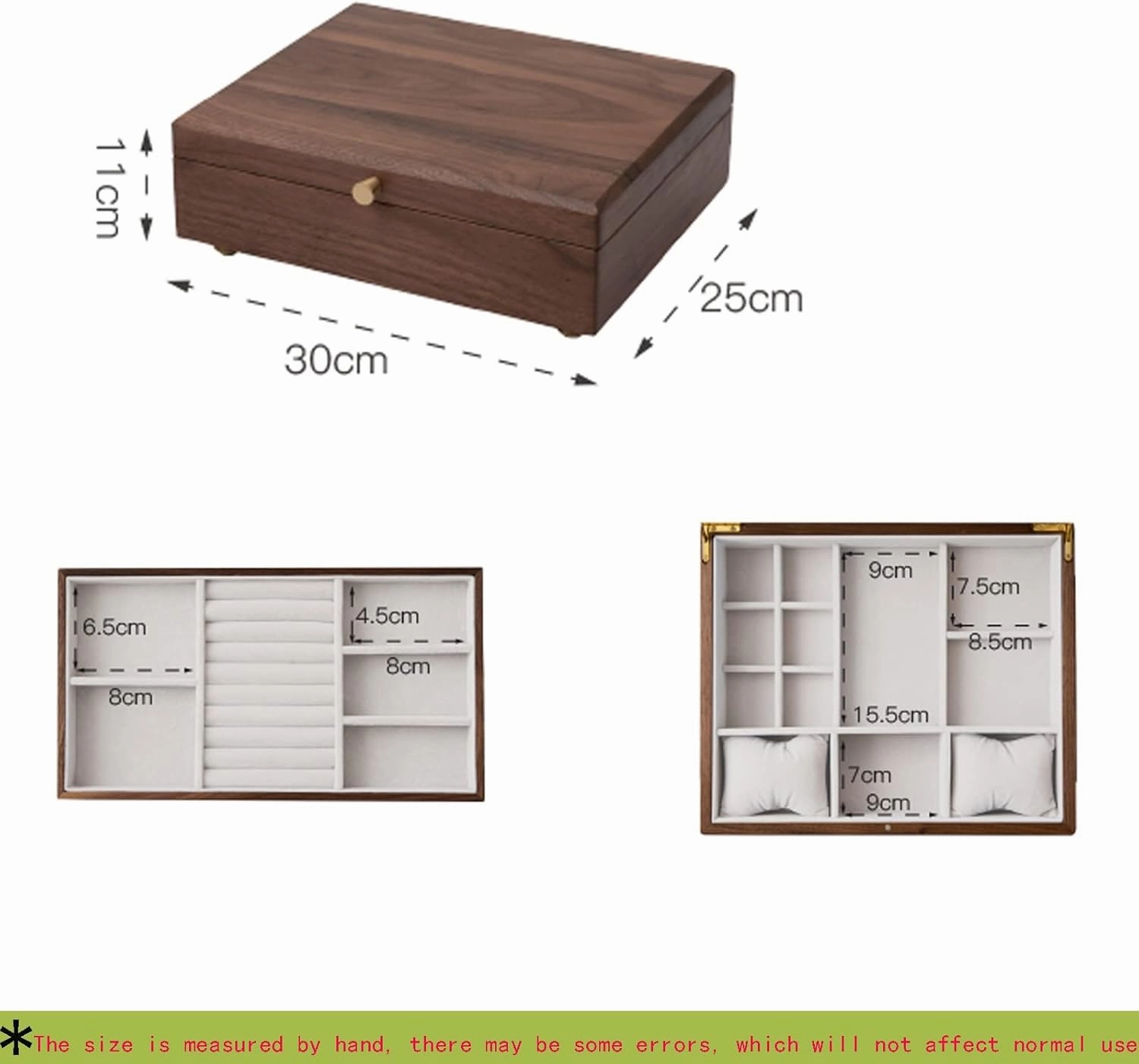 Rustic Wooden Jewelry Organizer Box, Watch Box Watch Case Jewelry Organizer Holder, 30X25X11cm, velvet cloth, Caring for Jewelry, Bracelet, Watch, Necklace, Earrings, and Accessories