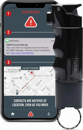 SABRE SMART Bluetooth Pepper Spray, Only Pepper Spray with Free Live GPS Tracking & Text Alerts in Emergencies, Includes Practice Spray to Maximize Safety, Refill Canister Available for Long Term Use
