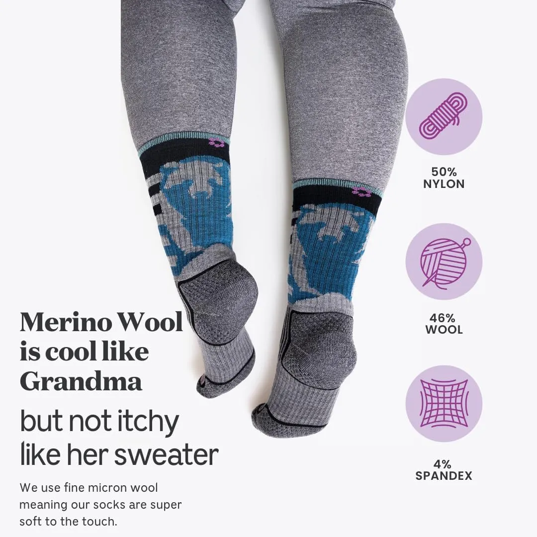 Sasha the Fierce Bear Merino Wool Hiking Socks for Women, Thick Cushion Moisture Wicking Hiker Crew Boot Socks