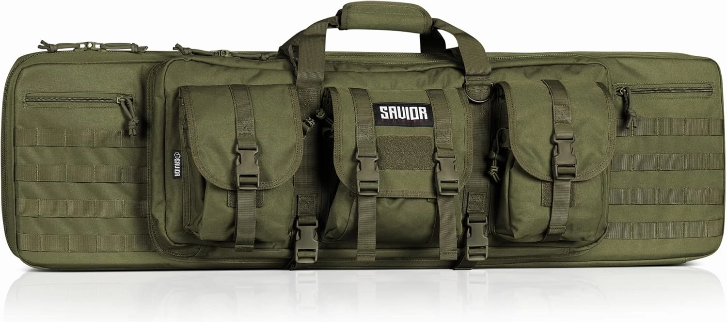 Savior Equipment American Classic Tactical Double Long Gun Bag Pistol Transportation Case w/Backpack Strap, Lockable Compartment, Available Length in 36" 42" 46" 51" 55"