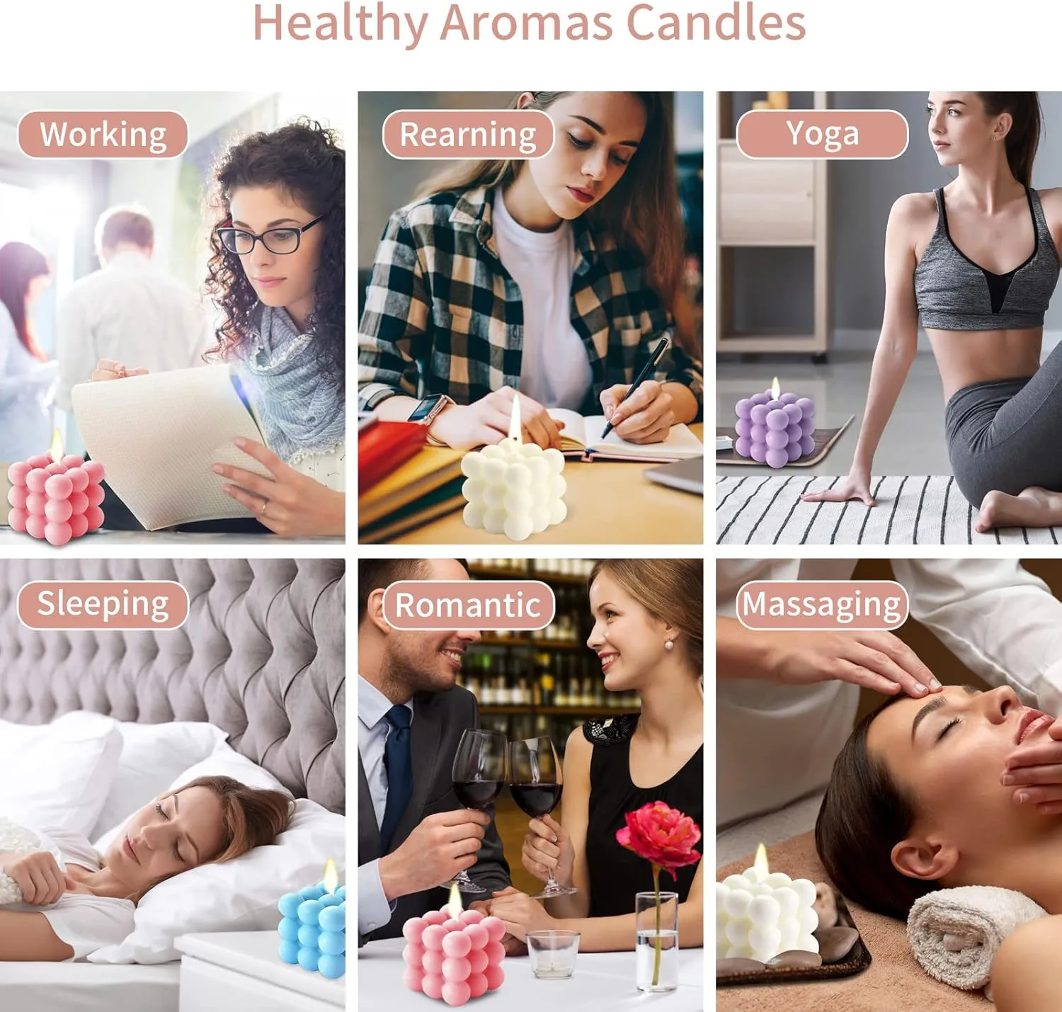 Scented Bubble Candles Gifts Set for Women, Large Candles for Home Decor Scented, 2 x 5.4 oz Soy Wax Aromatherapy Candles, Cube Aesthetic Candle, Ideal Gifts for Valentines Day, Mother's Day