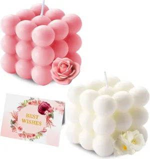 Scented Bubble Candles Gifts Set for Women, Large Candles for Home Decor Scented, 2 x 5.4 oz Soy Wax Aromatherapy Candles, Cube Aesthetic Candle, Ideal Gifts for Valentines Day, Mother's Day