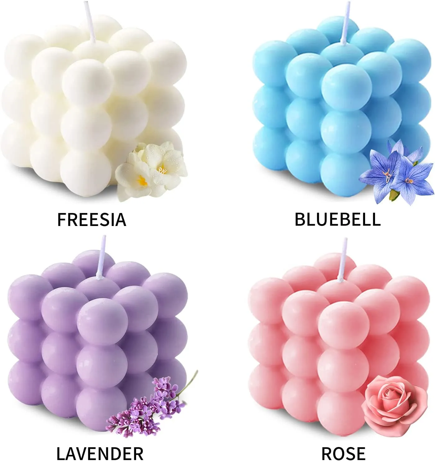 Scented Bubble Candles Gifts Set for Women, Large Candles for Home Decor Scented, 2 x 5.4 oz Soy Wax Aromatherapy Candles, Cube Aesthetic Candle, Ideal Gifts for Valentines Day, Mother's Day
