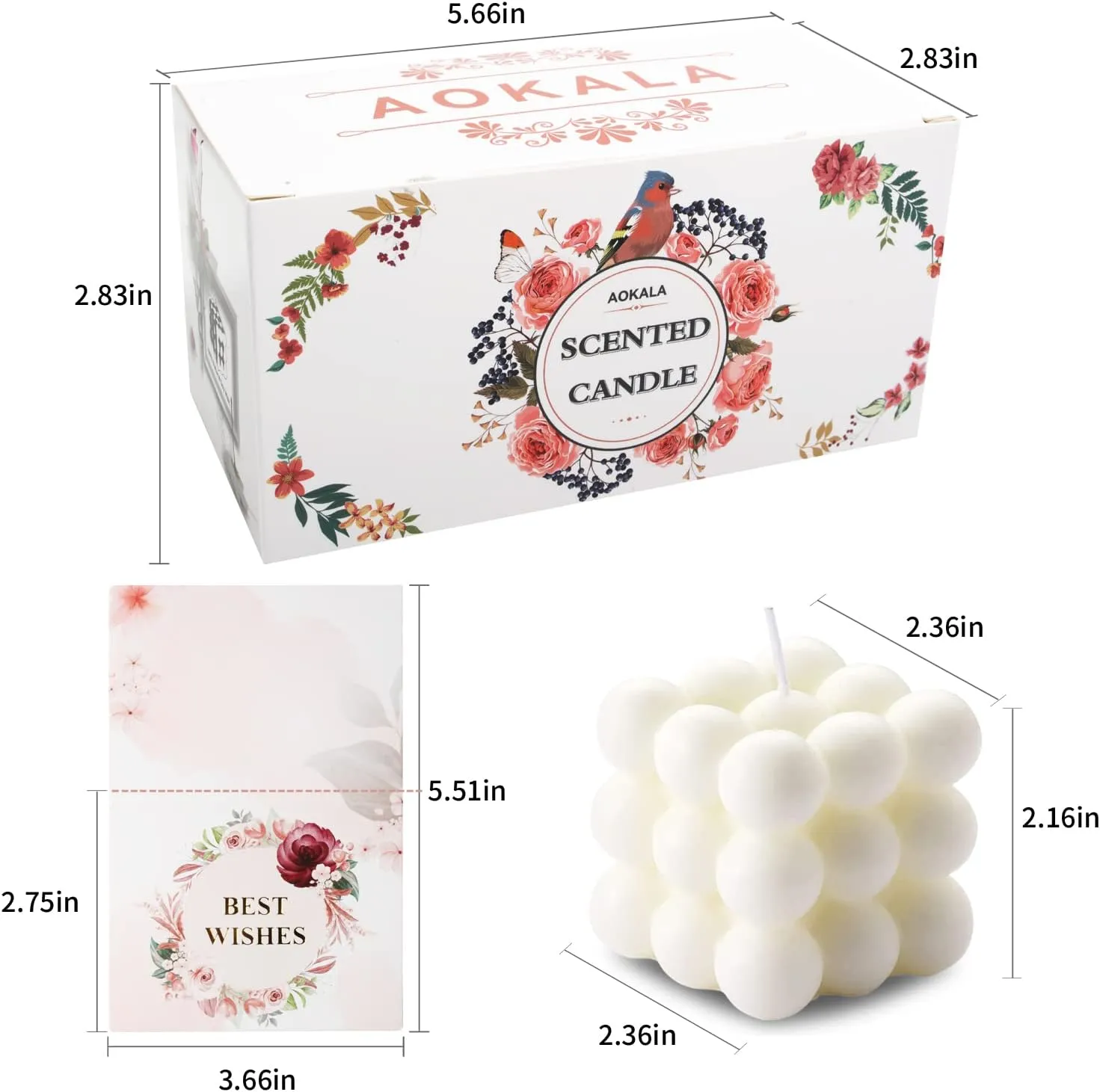 Scented Bubble Candles Gifts Set for Women, Large Candles for Home Decor Scented, 2 x 5.4 oz Soy Wax Aromatherapy Candles, Cube Aesthetic Candle, Ideal Gifts for Valentines Day, Mother's Day