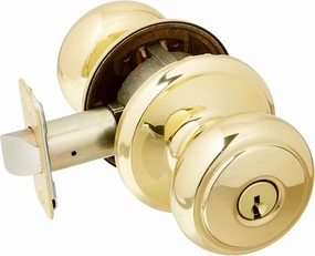 Schlage F51AND605AND Polished Brass Keyed Entry Andover Keyed Entry Panic Proof Door Knob Set Featuring Decorative Rosettes