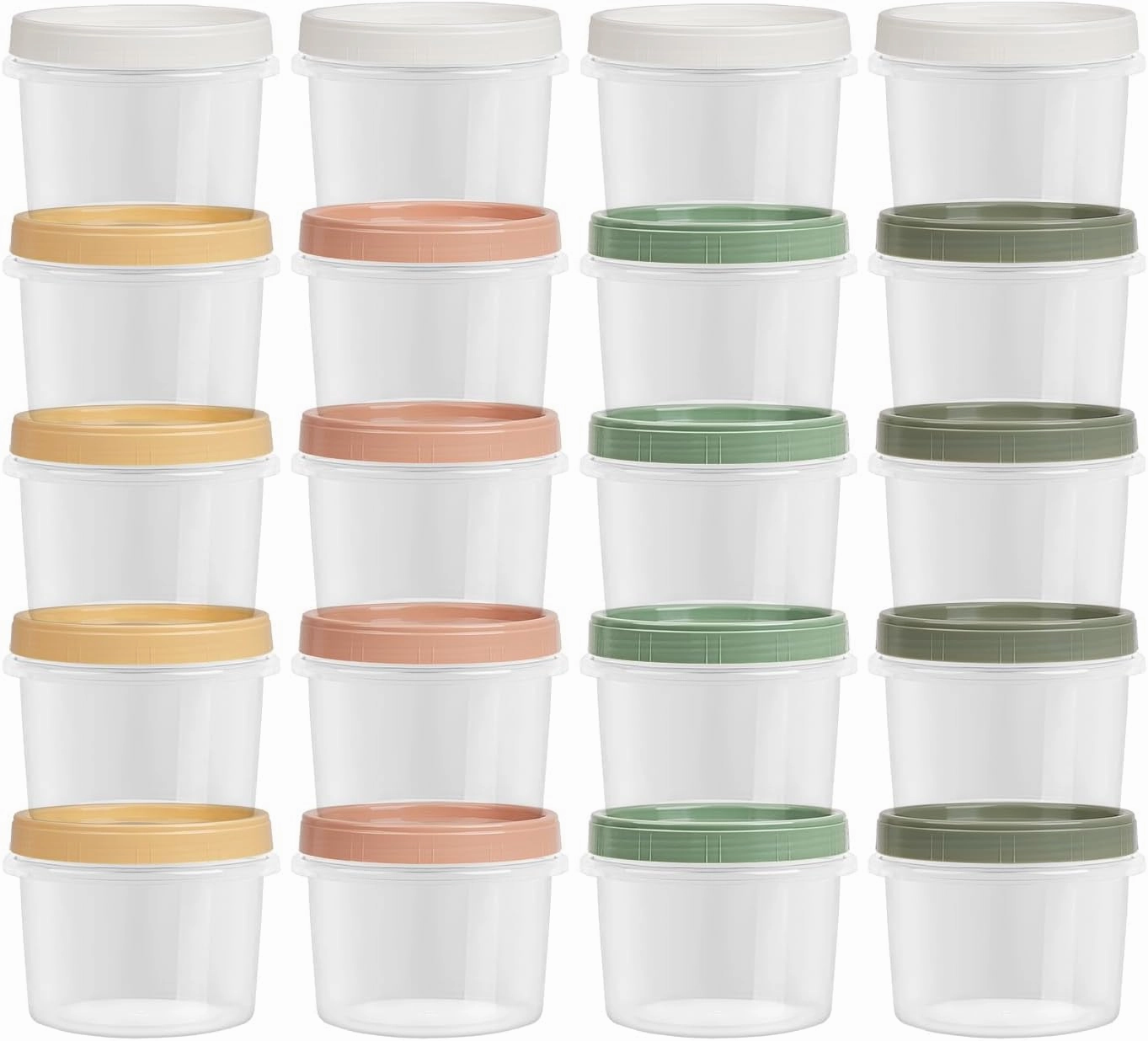 Screw Top Containers for Food 16 Oz, 20 Pack, 2 Cup Storage Containers with Lid, Reusable Twist Top Containers Twist Lock Stackable Round Twist Cap Plastic Freezer Container for Soup, 5-Color