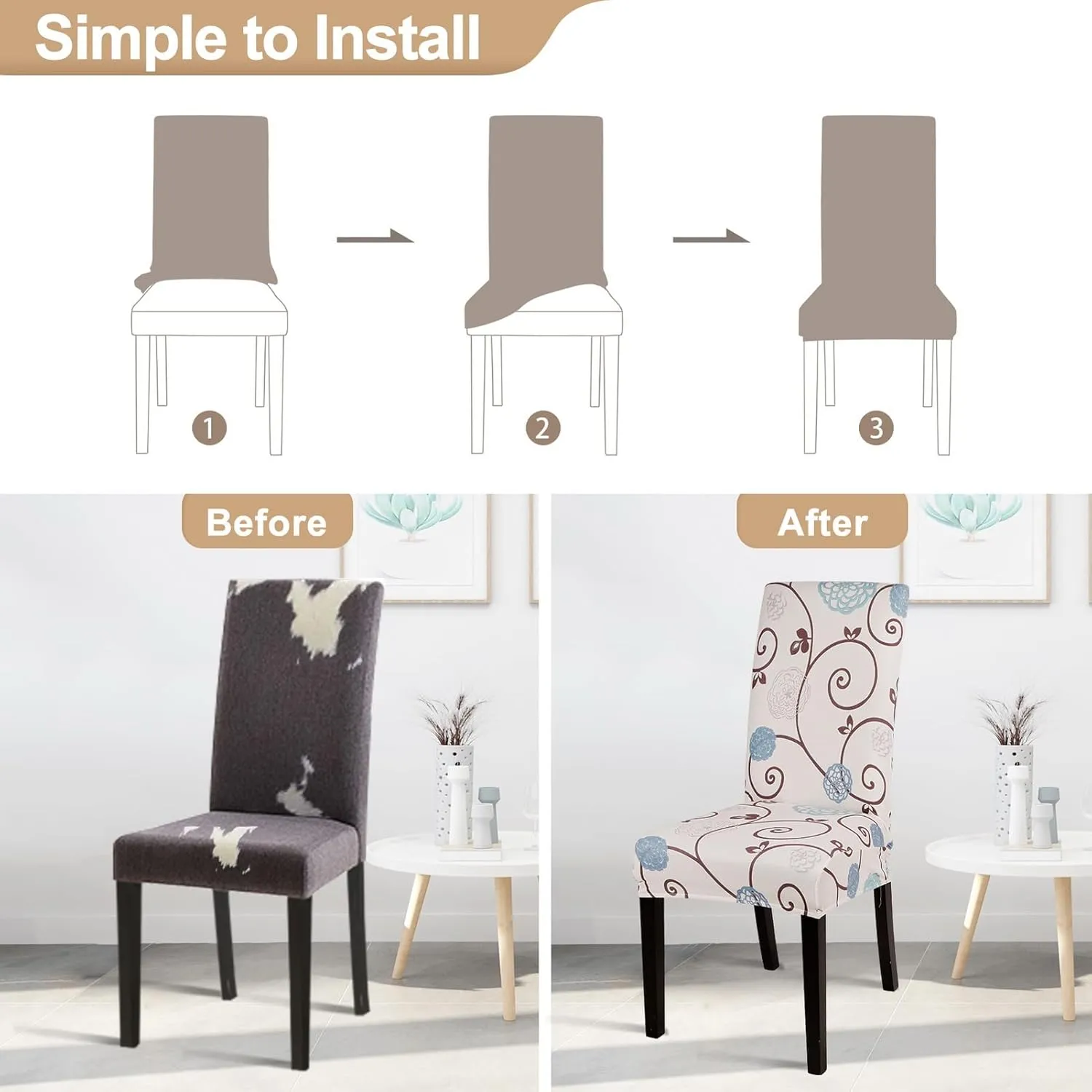 SearchI Dining Room Chair Covers Set of 4, Stretch Printed Parsons Chair Slipcovers Super Fit Spandex Removable Washable Kitchen Chair Protector Cover for Dining Room, Hotel, Ceremony (Ball Flower)