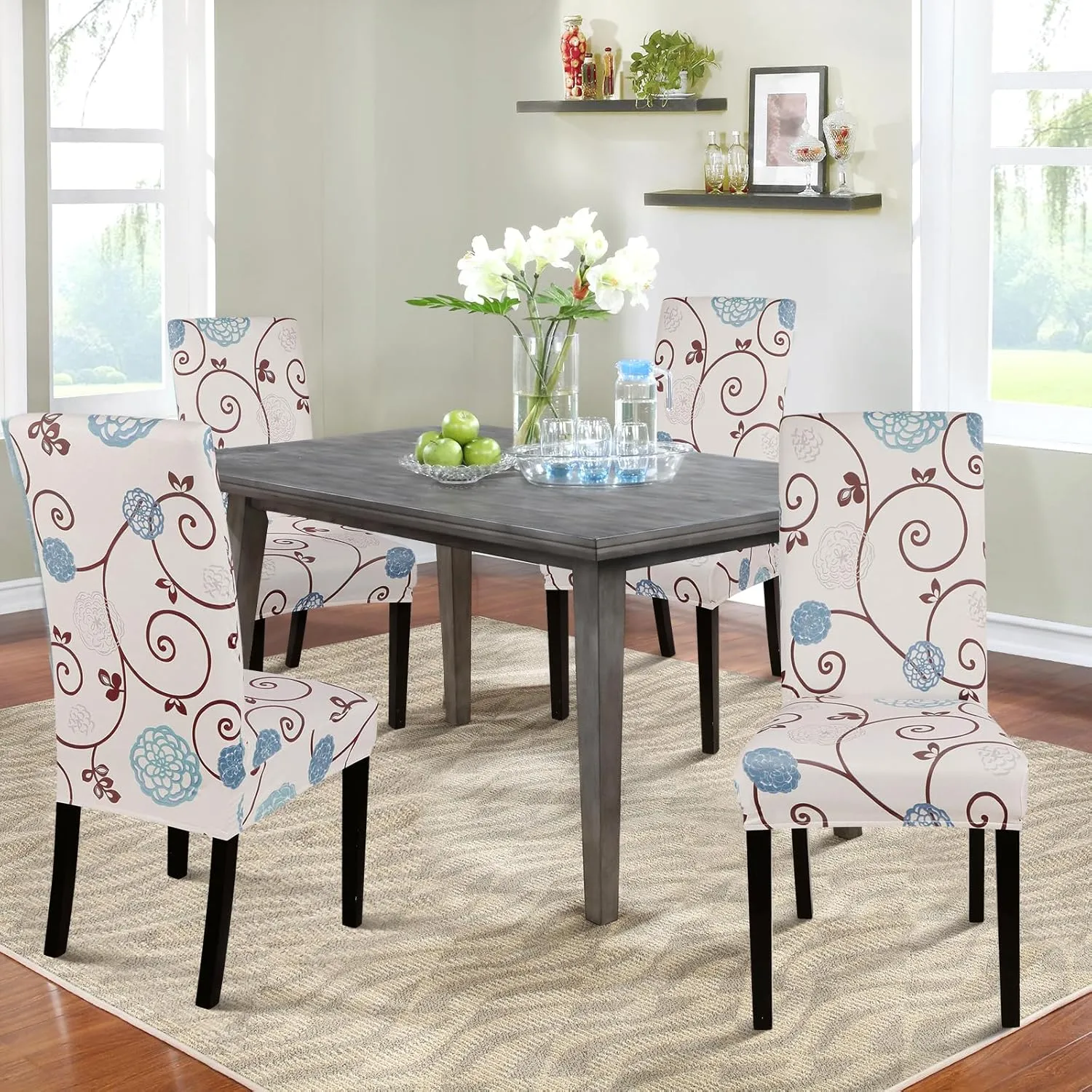 SearchI Dining Room Chair Covers Set of 4, Stretch Printed Parsons Chair Slipcovers Super Fit Spandex Removable Washable Kitchen Chair Protector Cover for Dining Room, Hotel, Ceremony (Ball Flower)