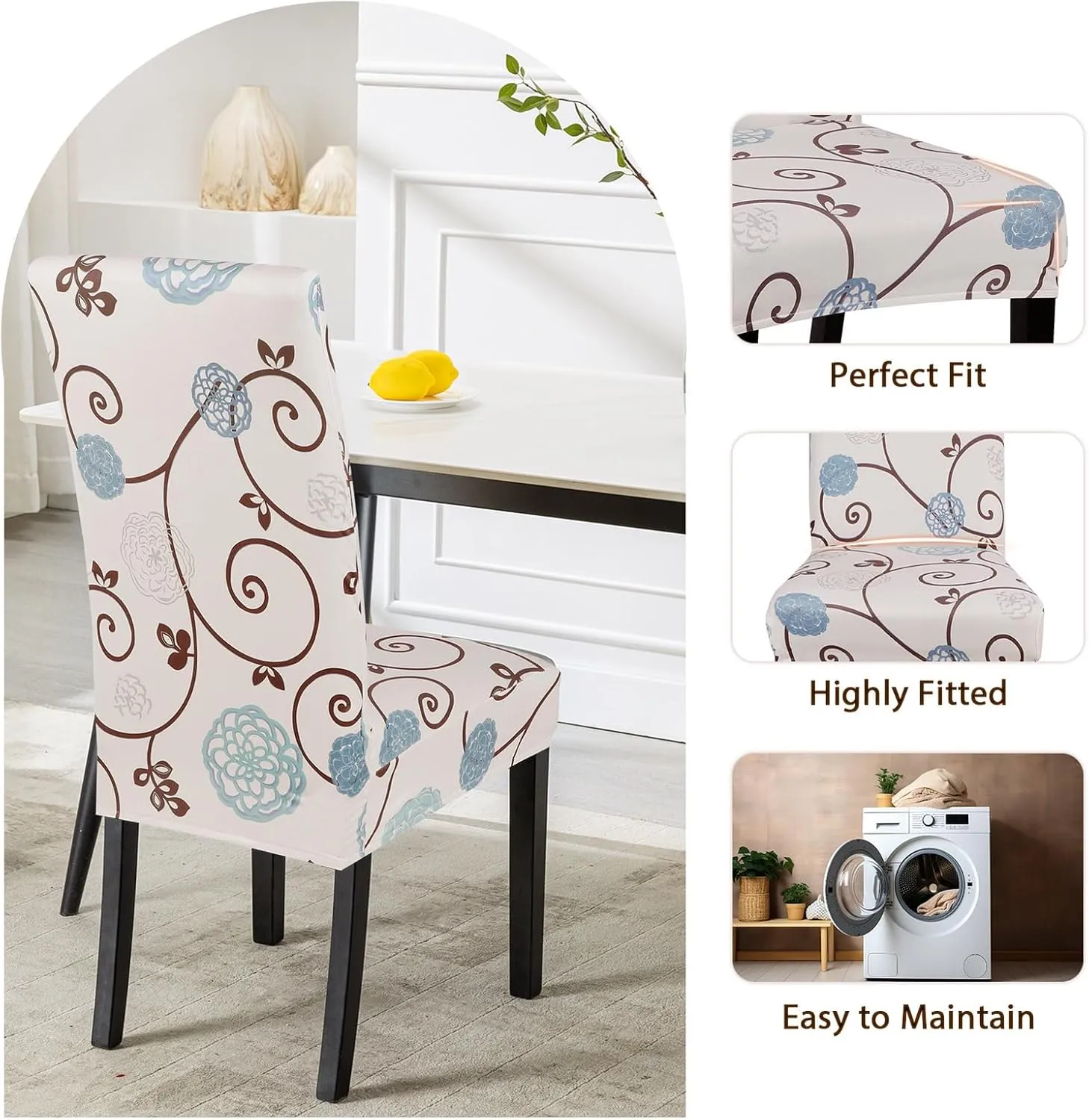 SearchI Dining Room Chair Covers Set of 4, Stretch Printed Parsons Chair Slipcovers Super Fit Spandex Removable Washable Kitchen Chair Protector Cover for Dining Room, Hotel, Ceremony (Ball Flower)