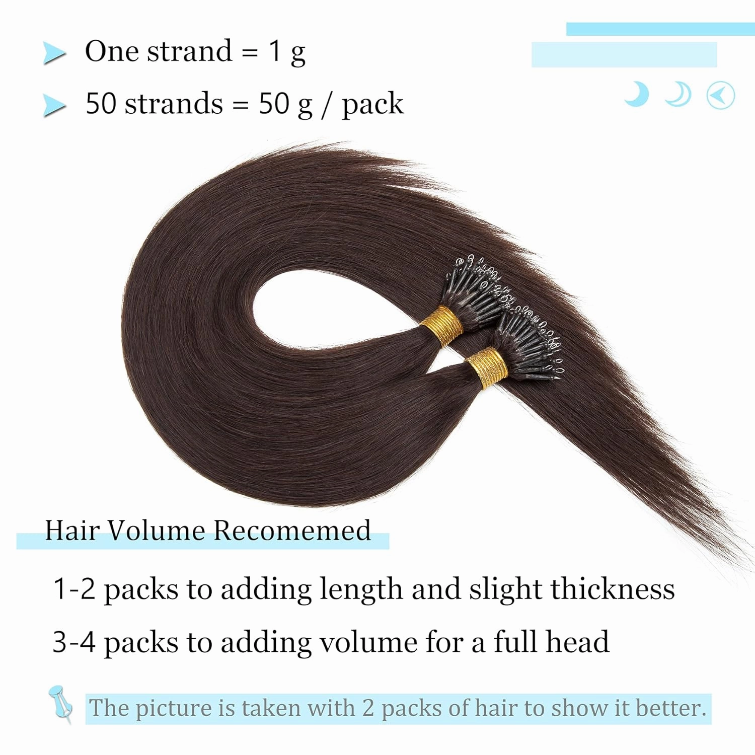SEGO Nano Tip Hair Extensions Human Hair Balayage Nano Beads Pre-bonded Seamless Nano Ring Highlight Hair Extensions for Women 1g/strand 50g/pack -16 Inch /#2 Dark Brown