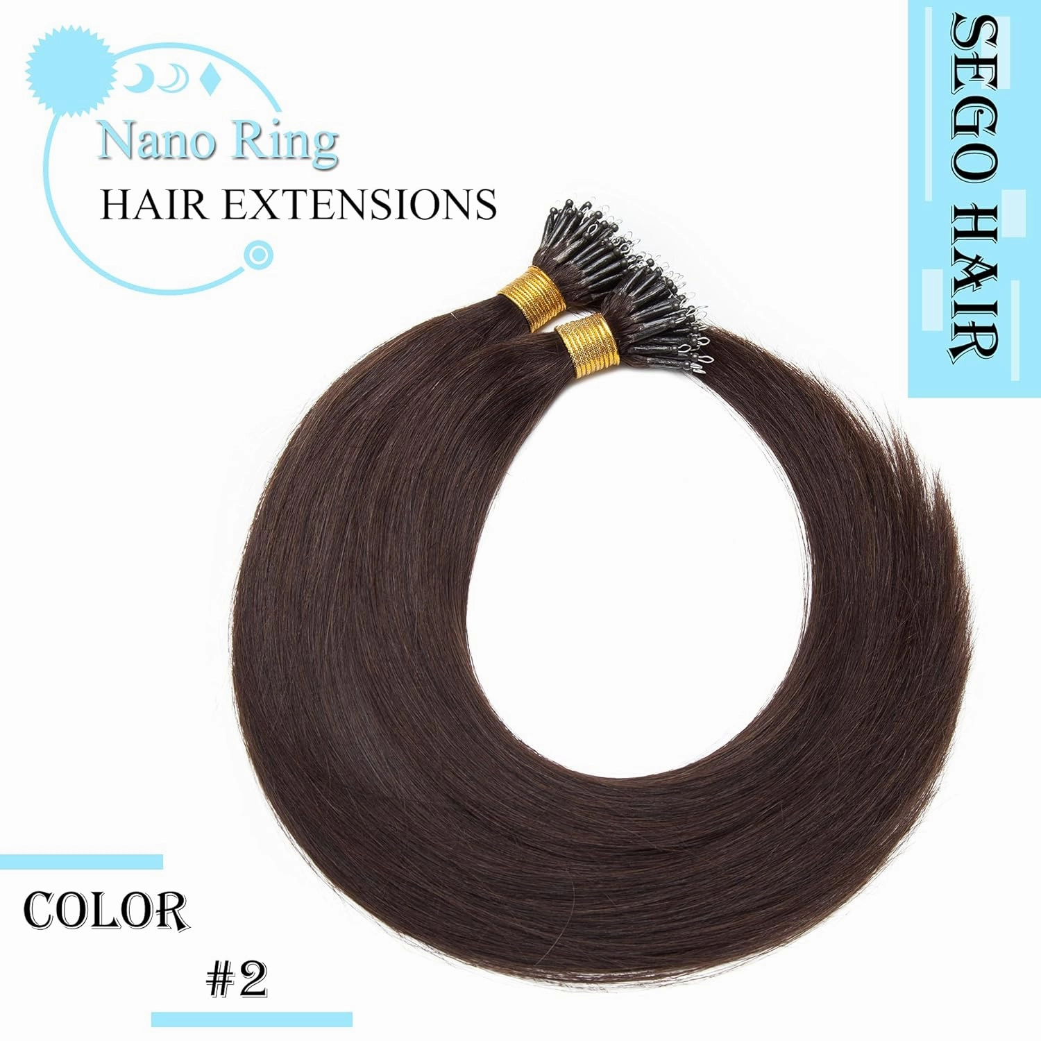 SEGO Nano Tip Hair Extensions Human Hair Balayage Nano Beads Pre-bonded Seamless Nano Ring Highlight Hair Extensions for Women 1g/strand 50g/pack -16 Inch /#2 Dark Brown