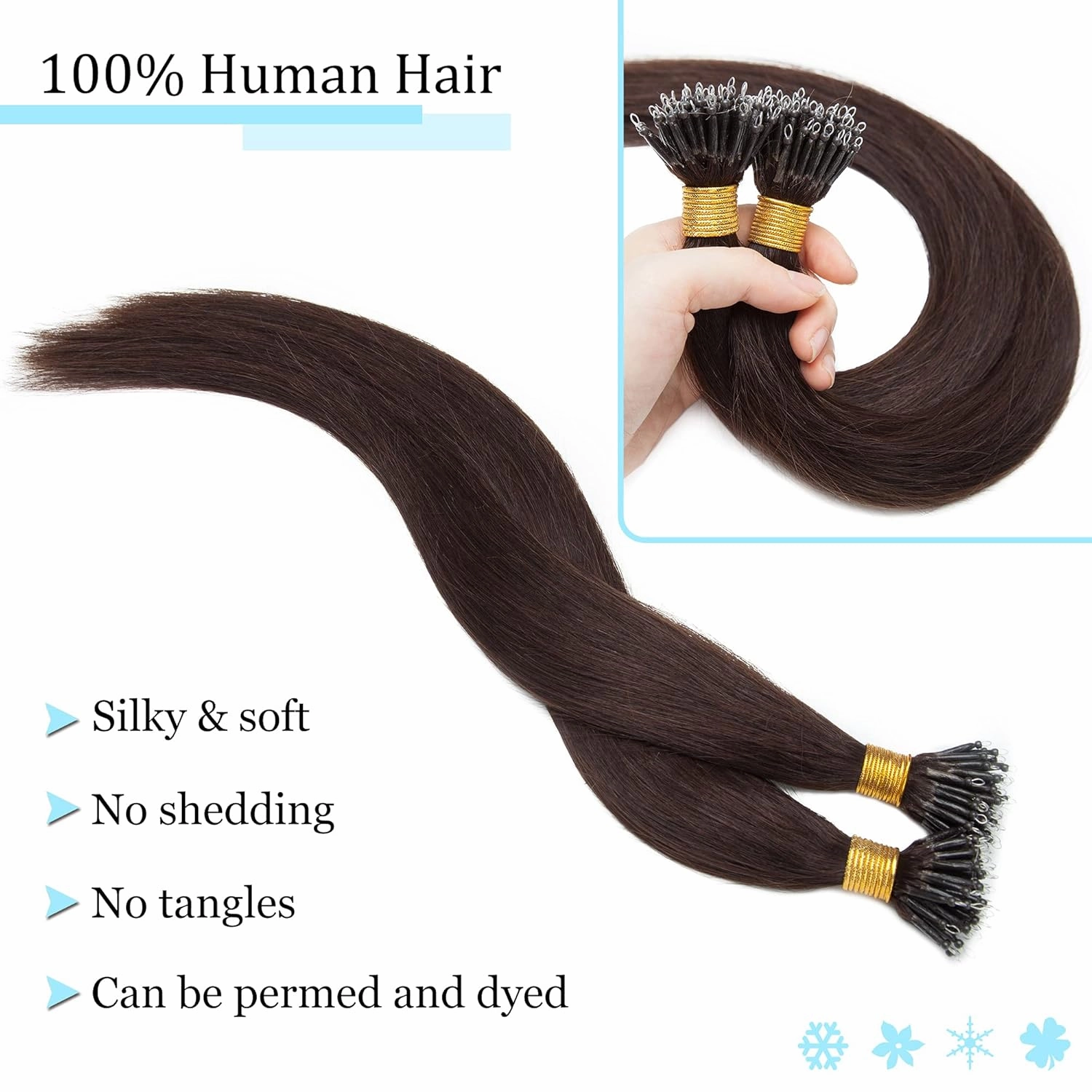 SEGO Nano Tip Hair Extensions Human Hair Balayage Nano Beads Pre-bonded Seamless Nano Ring Highlight Hair Extensions for Women 1g/strand 50g/pack -16 Inch /#2 Dark Brown