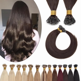 SEGO Nano Tip Hair Extensions Human Hair Balayage Nano Beads Pre-bonded Seamless Nano Ring Highlight Hair Extensions for Women 1g/strand 50g/pack -16 Inch /#2 Dark Brown