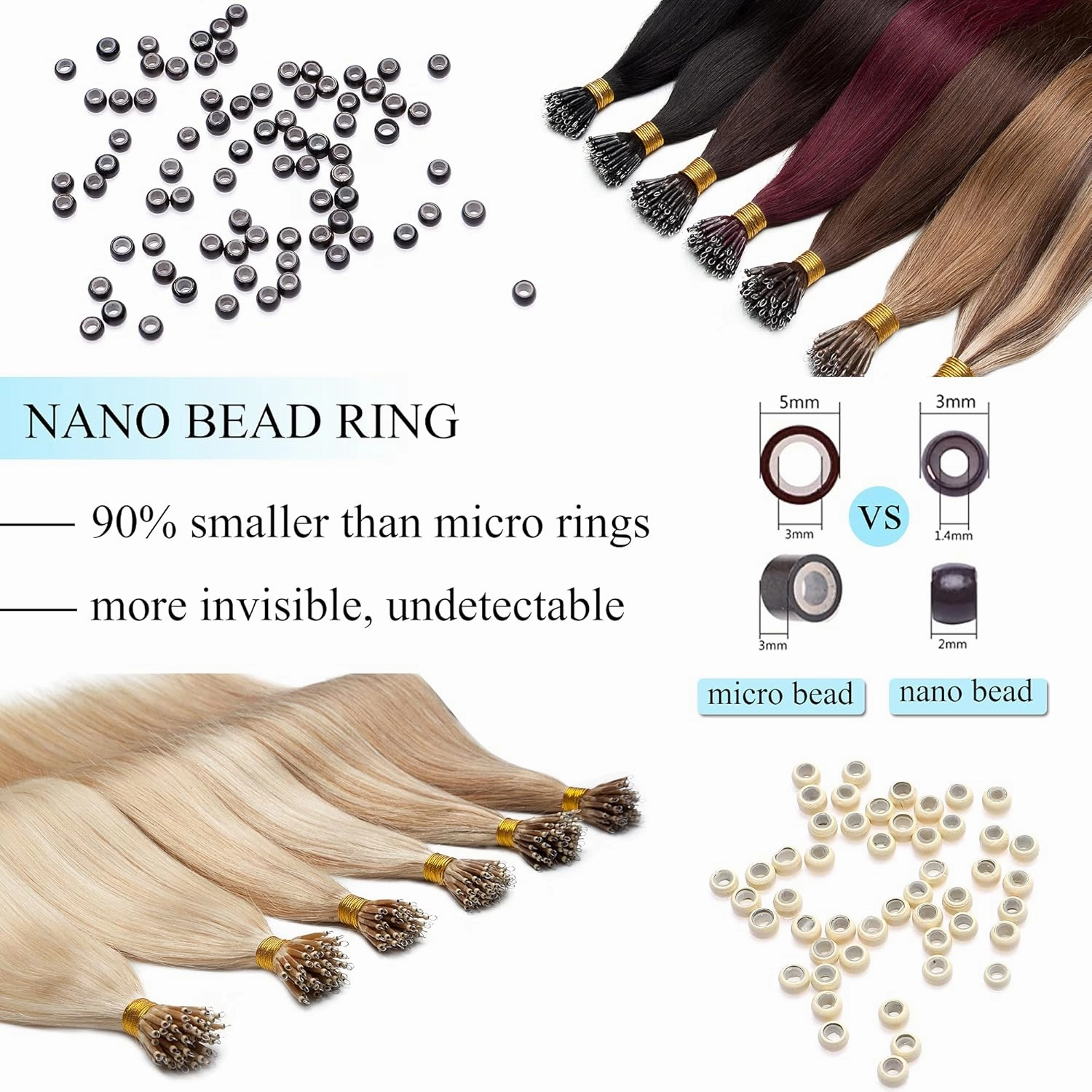 SEGO Nano Tip Hair Extensions Human Hair Balayage Nano Beads Pre-bonded Seamless Nano Ring Highlight Hair Extensions for Women 1g/strand 50g/pack -16 Inch /#2 Dark Brown