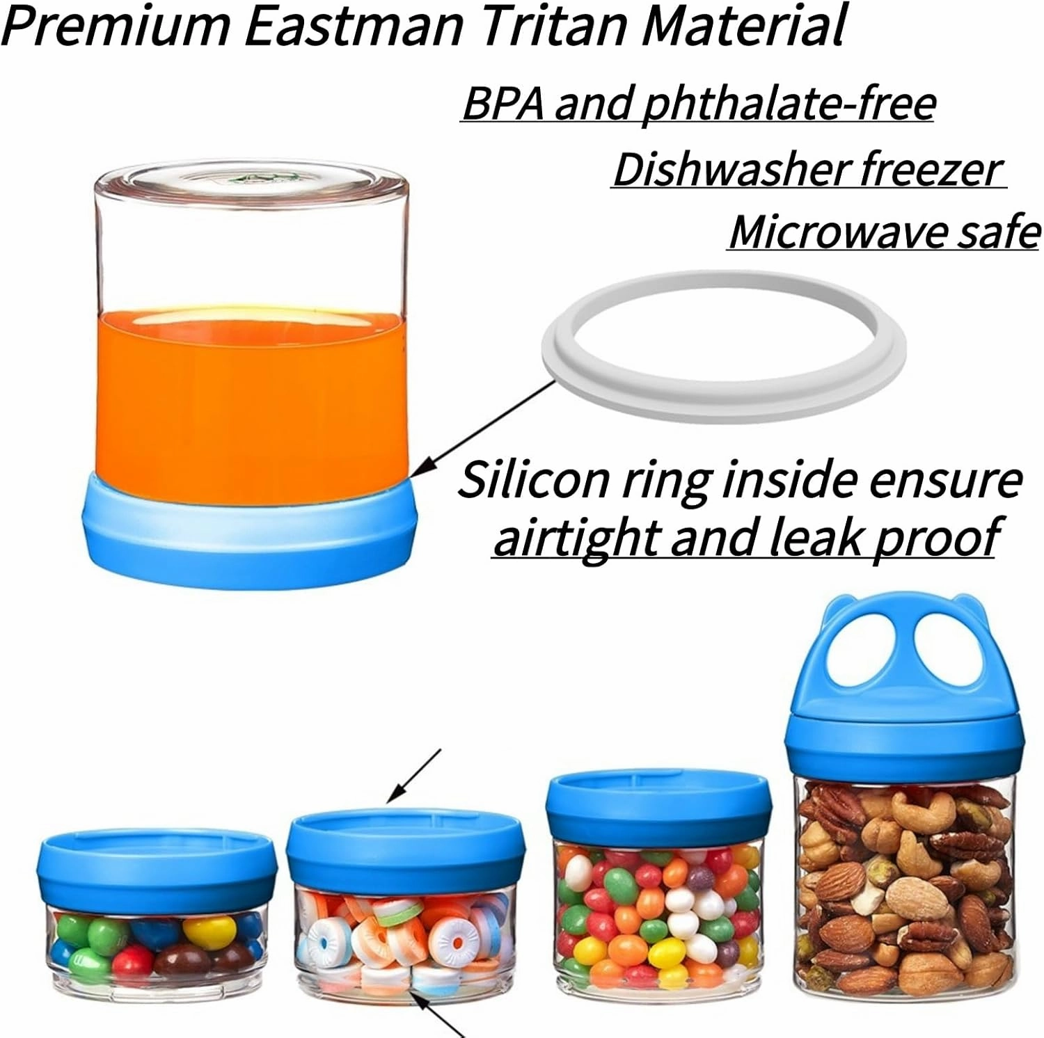 SELEWARE Portable Stackable Food Storage Containers for Snacks Formula Powder and Drinks Twist Lock System Airtight Leak-proof BPA and Phthalate Free Blue Green and Orange