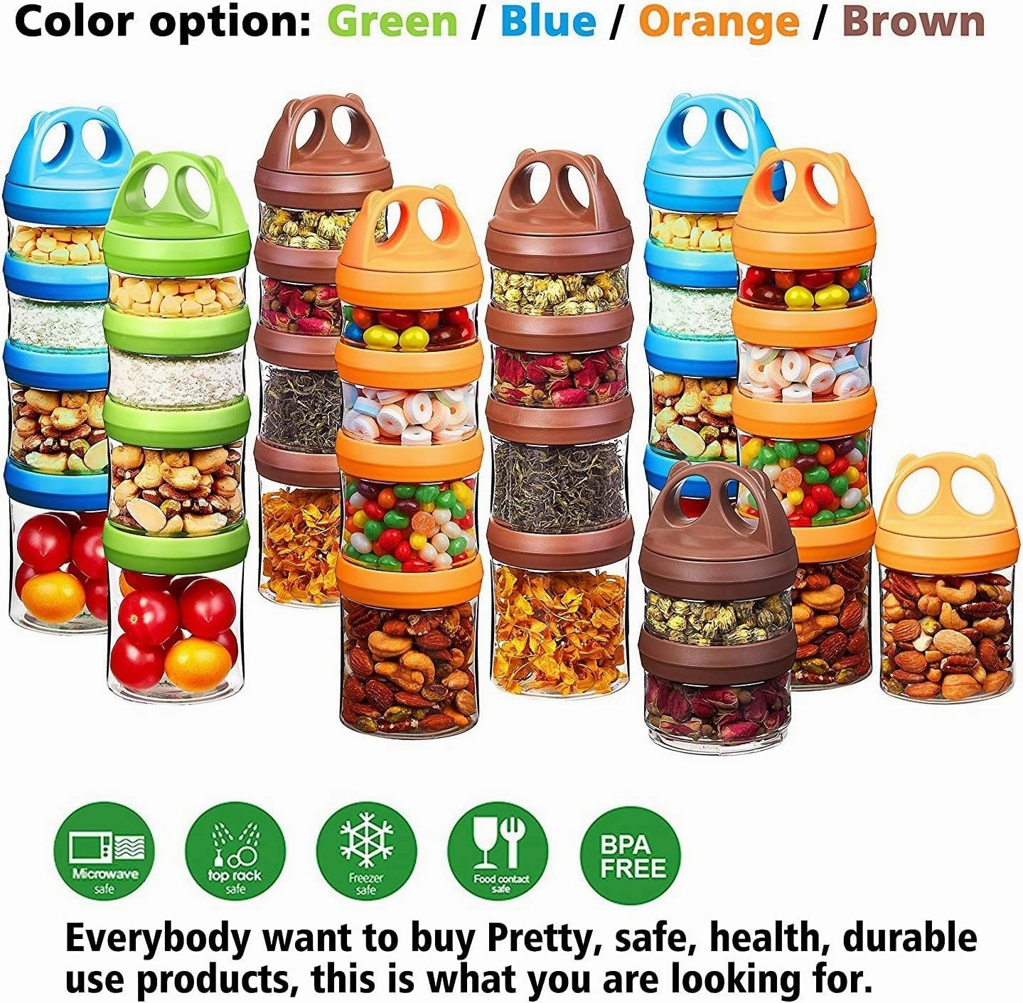 SELEWARE Portable Stackable Food Storage Containers for Snacks Formula Powder and Drinks Twist Lock System Airtight Leak-proof BPA and Phthalate Free Blue Green and Orange