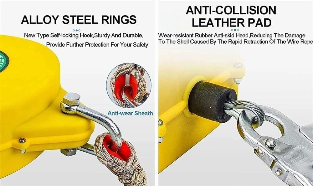 Self-Retracting Lifeline Fall Arrest Block Inertia Reel, Double Lock Structure, 7m Fall Protection Device for Roofing & Construction Safety