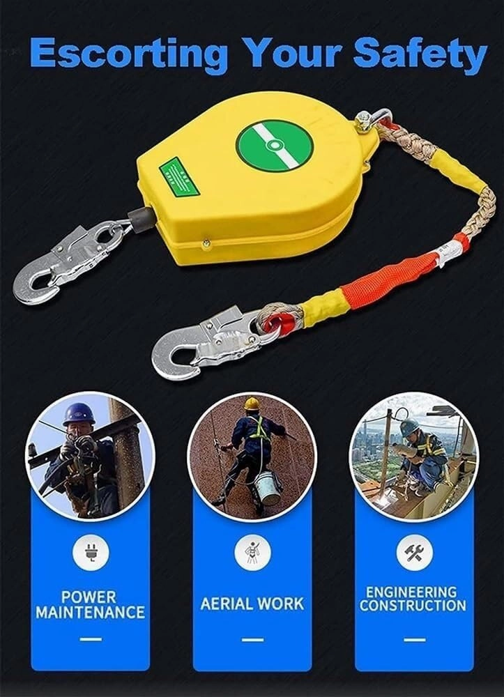 Self-Retracting Lifeline Fall Arrest Block Inertia Reel, Double Lock Structure, 7m Fall Protection Device for Roofing & Construction Safety