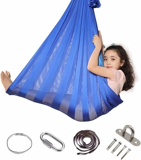 Sensory Swing Breathable Indoor and Outdoor Children's Fitness Hammock Swing Super Soft Mesh Yoga Silk Has A Calming Effect On Children Needs (Color : Blue)