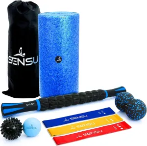Sensu 9-in-1 Foam Roller Set – Muscle Roller Set Includes Peanut Ball, 3 Resistance Bands, Massage Roller Stick, Lacrosse Ball, and Spikey Ball for Deep-Tissue Massage and Myofascial Relief