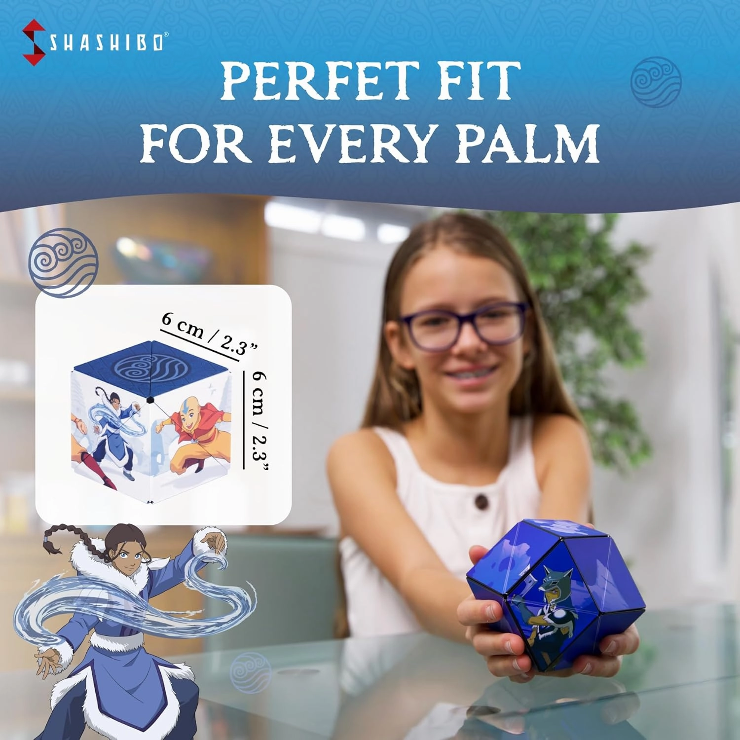 SHASHIBO Avatar The Last Airbender Shape Shifting Box - STEM Magnetic Fidget Cube That Transforms Into Over 70 Shapes, Download Fun in Motion Toys Mobile App (Water)