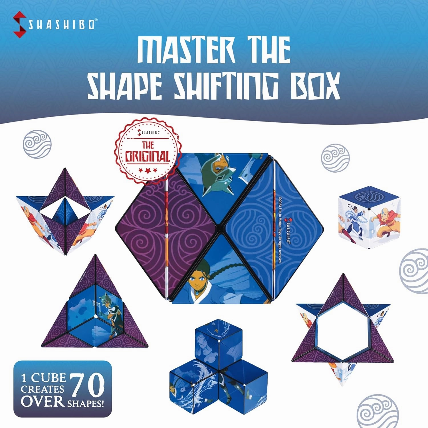 SHASHIBO Avatar The Last Airbender Shape Shifting Box - STEM Magnetic Fidget Cube That Transforms Into Over 70 Shapes, Download Fun in Motion Toys Mobile App (Water)
