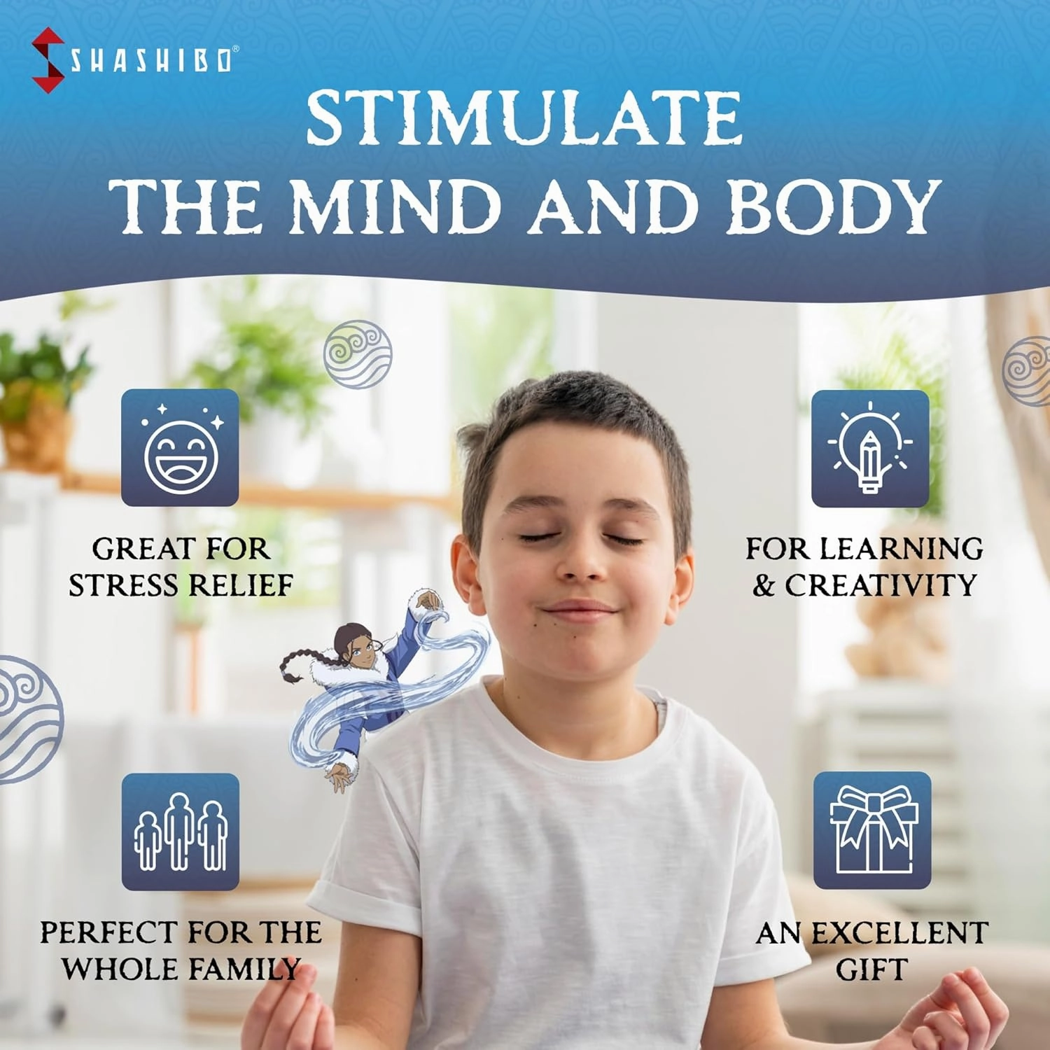 SHASHIBO Avatar The Last Airbender Shape Shifting Box - STEM Magnetic Fidget Cube That Transforms Into Over 70 Shapes, Download Fun in Motion Toys Mobile App (Water)