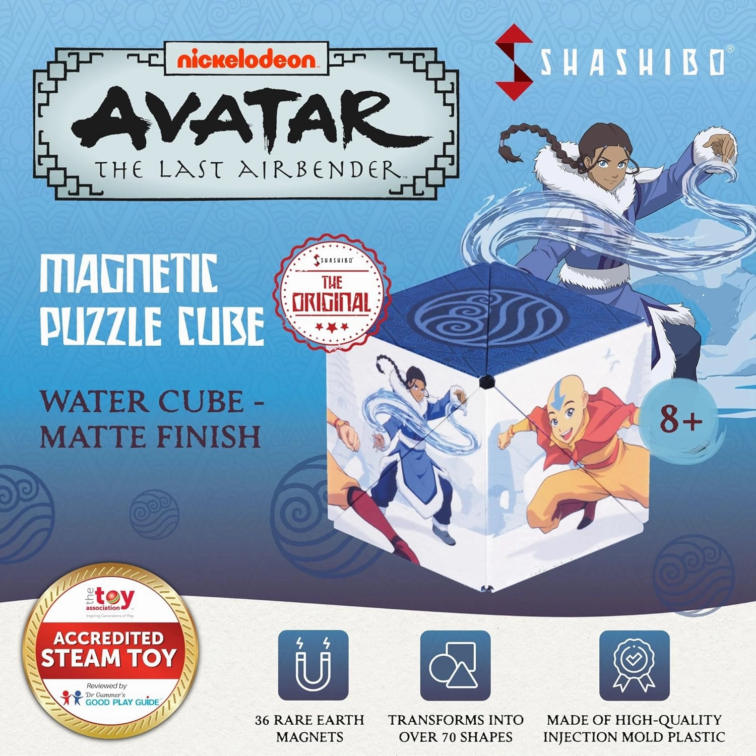 SHASHIBO Avatar The Last Airbender Shape Shifting Box - STEM Magnetic Fidget Cube That Transforms Into Over 70 Shapes, Download Fun in Motion Toys Mobile App (Water)