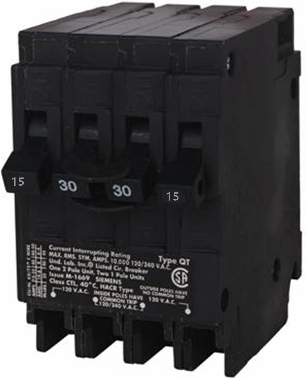 SIEMENS Q21530CT 30 Double Two 15-Amp Single Pole Circuit Breaker, Black